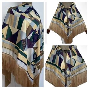 Multi-Way Fringe Shawl / Wrap – Abstract Geometric Print